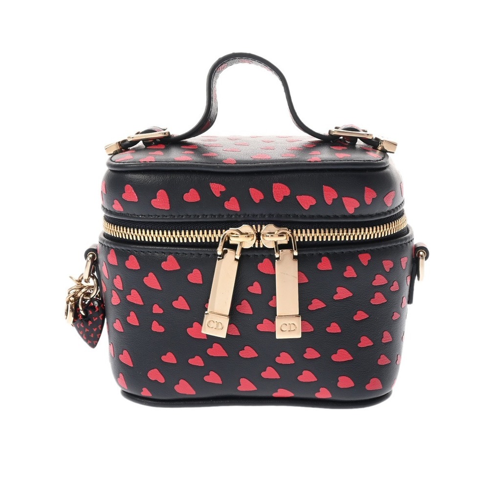 CHRISTIAN DIOR Lady Vanity Case Heart Black Red Leather Bag - Picture 1 of 9